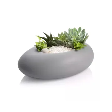 VASO OVALE BASSO STONES, GRIGIO