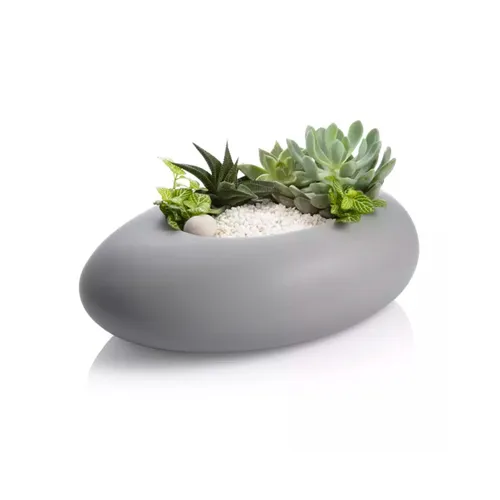 VASO OVALE BASSO STONES, GRIGIO