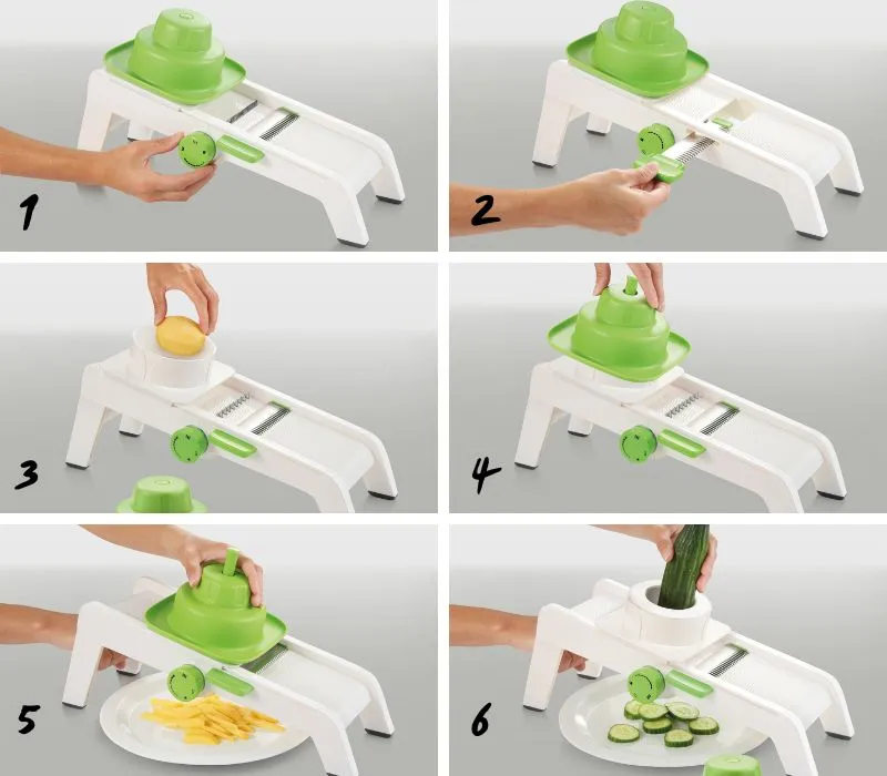 come affettare passo dopo passo frutta e verdura con la mandolina